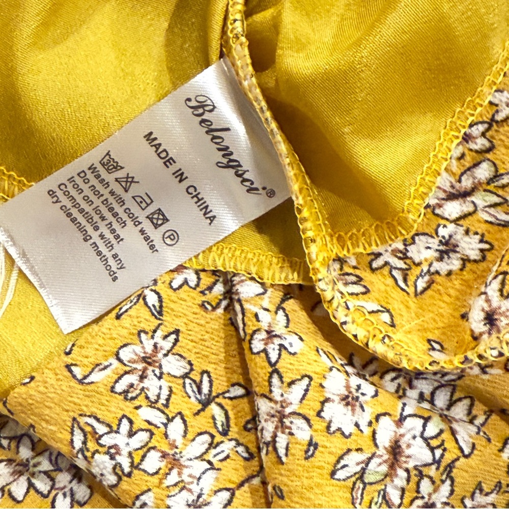 Belongsci Mustard Floral Mini Dress – Boho-Chic Sunshine Style (Size S) - Picture 15 of 16